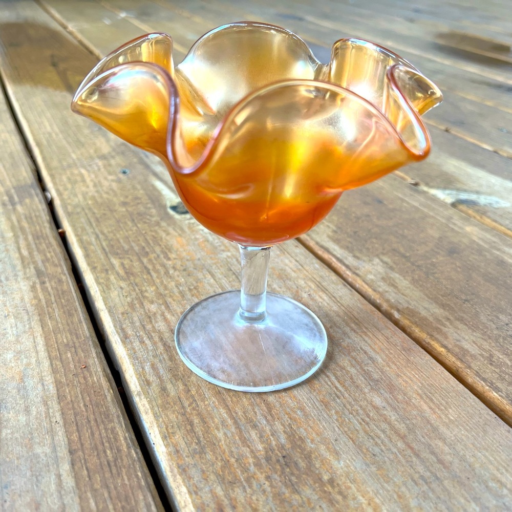 Vintage gold glass candy dish